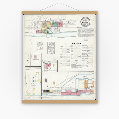 Old map wall art mockup — magnetic wood frame on white wall — Sanborn Fire Insurance Map from Marseilles, La Salle County, Illinois (1913), Sheet #0001