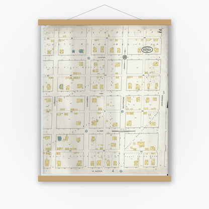 Old map wall art mockup — magnetic wood frame on white wall — Sanborn Fire Insurance Map from Berne, Adams County, Indiana (1919), Sheet #0002