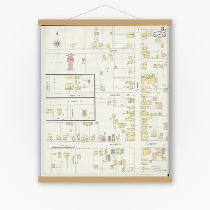 Old map wall art mockup — magnetic wood frame on white wall — Sanborn Fire Insurance Map from Hubbard, Trumbull County, Ohio (1896), Sheet #0003