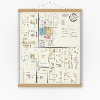 Old map wall art mockup — magnetic wood frame on white wall — Sanborn Fire Insurance Map from Ashley, Washington County, Illinois (1900) - Complete Map Set