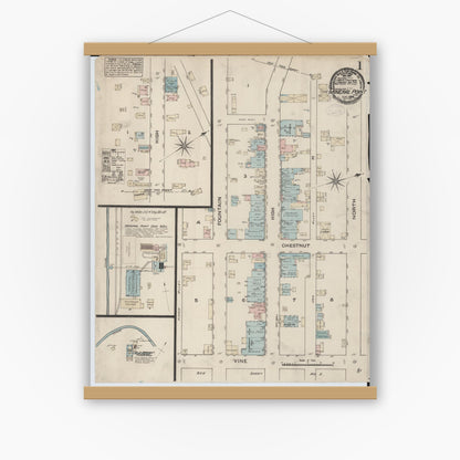 Old map wall art mockup — magnetic wood frame on white wall — Sanborn Fire Insurance Map from Mineral Point, Iowa County, Wisconsin (1884) - Complete Map Set