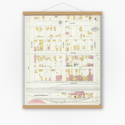 Old map wall art mockup — magnetic wood frame on white wall — Sanborn Fire Insurance Map from Centralia, Marion, Clinton, Jefferson, and Washington Counties, Illinois (1902), Sheet #0004