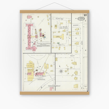 Old map wall art mockup — magnetic wood frame on white wall — Sanborn Fire Insurance Map from Goldsboro, Wayne County, North Carolina (1896), Sheet #0010