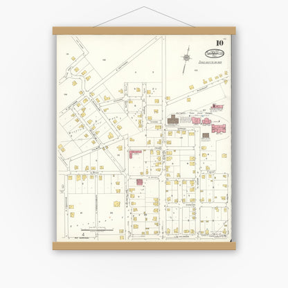 Old map wall art mockup — magnetic wood frame on white wall — Sanborn Fire Insurance Map from San Marcos, Hays County, Texas (1922), Sheet #0010