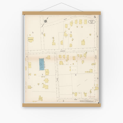 Old map wall art mockup — magnetic wood frame on white wall — Sanborn Fire Insurance Map from Hilo, Hawaii County, Hawaii (1914), Sheet #0005