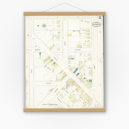 Old map wall art mockup — magnetic wood frame on white wall — Sanborn Fire Insurance Map from Hueneme, Ventura County, California (1898), Sheet #0002