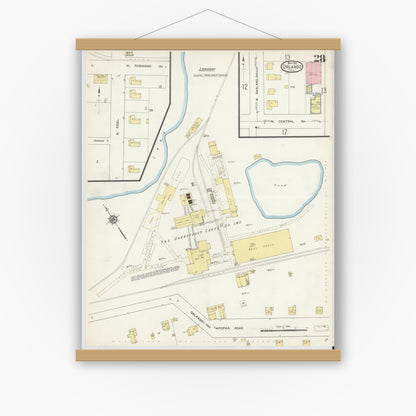 Old map wall art mockup — magnetic wood frame on white wall — Sanborn Fire Insurance Map from Orlando, Orange County, Florida (1913), Sheet #0028