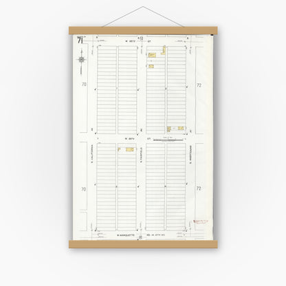 Old map wall art mockup — magnetic wood frame on white wall — Sanborn Fire Insurance Map from Chicago, Cook County, Illinois (1920), Sheet #0071