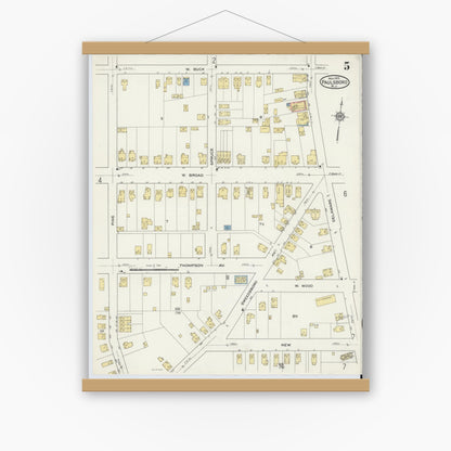 Old map wall art mockup — magnetic wood frame on white wall — Sanborn Fire Insurance Map from Paulsboro, Gloucester County, New Jersey (1915), Sheet #0005