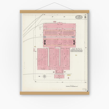 Old map wall art mockup — magnetic wood frame on white wall — Sanborn Fire Insurance Map from Elwood, Madison County, Indiana (1892), Sheet #0005