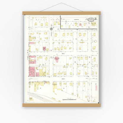 Old map wall art mockup — magnetic wood frame on white wall — Sanborn Fire Insurance Map from Seymour, Wayne County, Iowa (1913), Sheet #0003