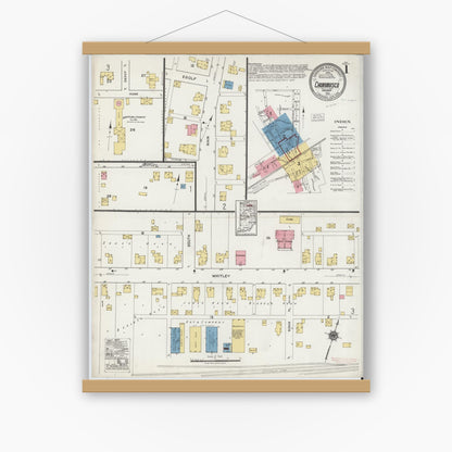 Old map wall art mockup — magnetic wood frame on white wall — Sanborn Fire Insurance Map from Churubusco, Whitley County, Indiana (1919) - Complete Map Set