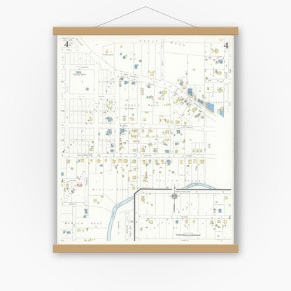 Old map wall art mockup — magnetic wood frame on white wall — Sanborn Fire Insurance Map from Mason, Mason County, Texas (1936), Sheet #0004