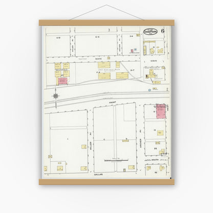 Old map wall art mockup — magnetic wood frame on white wall — Sanborn Fire Insurance Map from Grand Prairie, Dallas County, Texas (1920), Sheet #0006