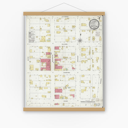 Old map wall art mockup — magnetic wood frame on white wall — Sanborn Fire Insurance Map from Montezuma, Parke County, Indiana (1900) - Complete Map Set