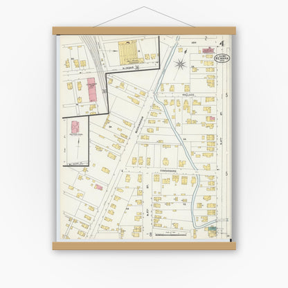 Old map wall art mockup — magnetic wood frame on white wall — Sanborn Fire Insurance Map from Newark, Licking County, Ohio (1905), Sheet #0004