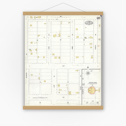 Old map wall art mockup — magnetic wood frame on white wall — Sanborn Fire Insurance Map from Long Beach, Los Angeles County, California (1902), Sheet #0026