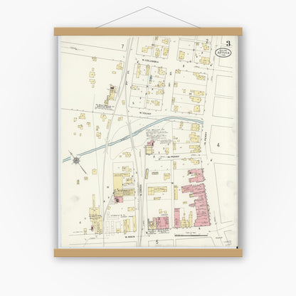 Old map wall art mockup — magnetic wood frame on white wall — Sanborn Fire Insurance Map from Attica, Fountain County, Indiana (1910), Sheet #0003