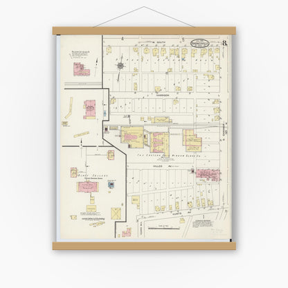 Old map wall art mockup — magnetic wood frame on white wall — Sanborn Fire Insurance Map from Barnesville, Belmont County, Ohio (1915), Sheet #0008