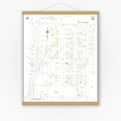Old map wall art mockup — magnetic wood frame on white wall — Sanborn Fire Insurance Map from Spencer, Clay County, Iowa (1941), Sheet #0011