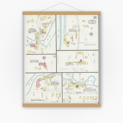 Old map wall art mockup — magnetic wood frame on white wall — Sanborn Fire Insurance Map from Athol, Worcester County, Massachusetts (1896), Sheet #0011