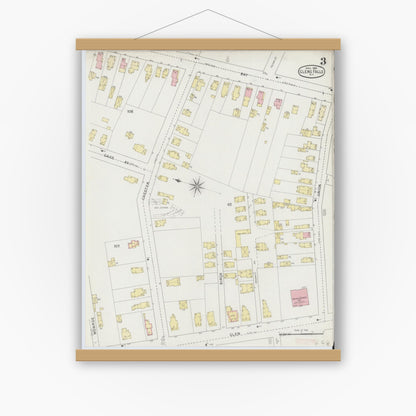 Old map wall art mockup — magnetic wood frame on white wall — Sanborn Fire Insurance Map from Glens Falls, Warren County, New York (1895), Sheet #0003