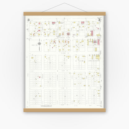 Old map wall art mockup — magnetic wood frame on white wall — Sanborn Fire Insurance Map from Tulia, Swisher County, Texas (1936), Sheet #0003