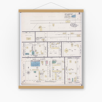 Old map wall art mockup — magnetic wood frame on white wall — Sanborn Fire Insurance Map from Lamar, Barton County, Missouri (1885), Sheet #0002
