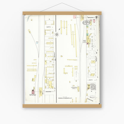 Old map wall art mockup — magnetic wood frame on white wall — Sanborn Fire Insurance Map from Audubon, Audubon County, Iowa (1896), Sheet #0002