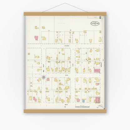 Old map wall art mockup — magnetic wood frame on white wall — Sanborn Fire Insurance Map from Thorntown, Boone County, Indiana (1898), Sheet #0002
