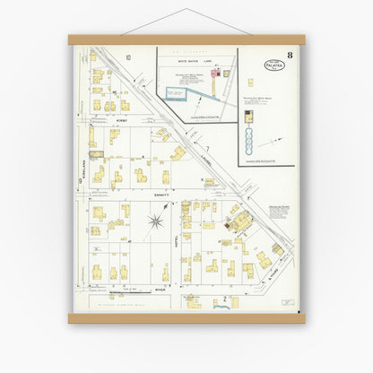 Old map wall art mockup — magnetic wood frame on white wall — Sanborn Fire Insurance Map from Palatka, Putnam County, Florida (1909), Sheet #0008