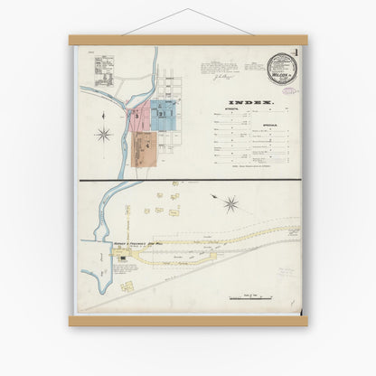 Old map wall art mockup — magnetic wood frame on white wall — Sanborn Fire Insurance Map from Wilcox, Elk County, Pennsylvania (1887) - Complete Map Set