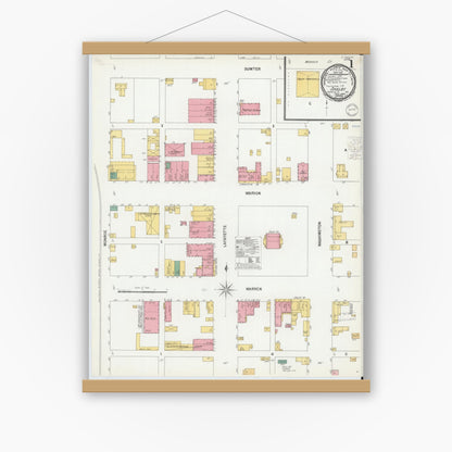 Old map wall art mockup — magnetic wood frame on white wall — Sanborn Fire Insurance Map from Shelby, Cleveland County, North Carolina (1900), Sheet #0001