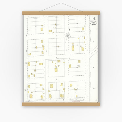 Old map wall art mockup — magnetic wood frame on white wall — Sanborn Fire Insurance Map from Biggs, Butte County, California (1909), Sheet #0004