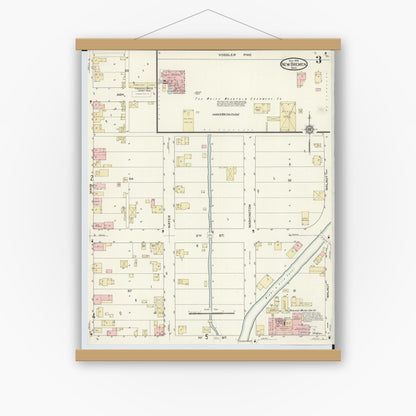 Old map wall art mockup — magnetic wood frame on white wall — Sanborn Fire Insurance Map from New Bremen, Auglaize County, Ohio (1914), Sheet #0003