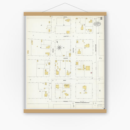 Old map wall art mockup — magnetic wood frame on white wall — Sanborn Fire Insurance Map from Madison, Madison County, Florida (1903), Sheet #0002