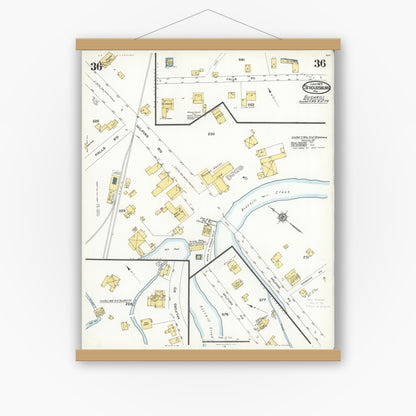 Old map wall art mockup — magnetic wood frame on white wall — Sanborn Fire Insurance Map from Stroudsburg, Monroe County, Pennsylvania (1923), Sheet #0036