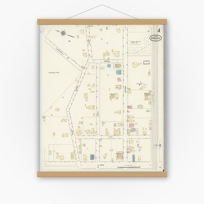 Old map wall art mockup — magnetic wood frame on white wall — Sanborn Fire Insurance Map from Manassas, Independent Cities, Virginia (1912), Sheet #0004