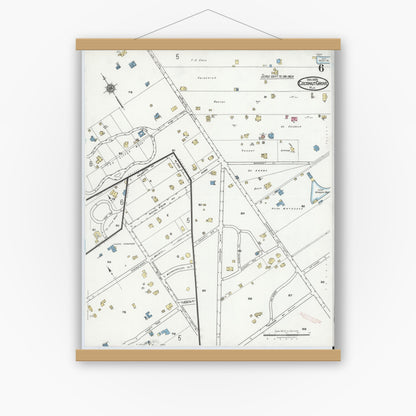 Old map wall art mockup — magnetic wood frame on white wall — Sanborn Fire Insurance Map from Coconut Grove, Dade County, Florida (1920), Sheet #0006