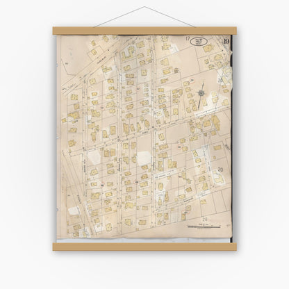 Old map wall art mockup — magnetic wood frame on white wall — Sanborn Fire Insurance Map from Hilo, Hawaii County, Hawaii (1957), Sheet #0019