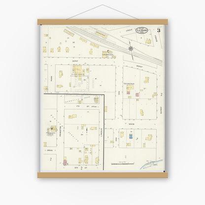 Old map wall art mockup — magnetic wood frame on white wall — Sanborn Fire Insurance Map from Elk River, Sherburne County, Minnesota (1915), Sheet #0003