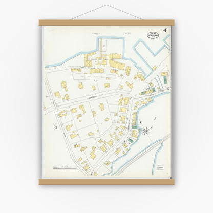 Old map wall art mockup — magnetic wood frame on white wall — Sanborn Fire Insurance Map from Hingham, Plymouth County, Massachusetts (1903), Sheet #0004