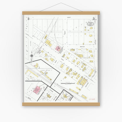 Old map wall art mockup — magnetic wood frame on white wall — Sanborn Fire Insurance Map from Le Roy, Mower County, Minnesota (1927), Sheet #0003