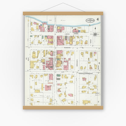 Old map wall art mockup — magnetic wood frame on white wall — Sanborn Fire Insurance Map from Fort Atkinson, Jefferson County, Wisconsin (1904), Sheet #0004