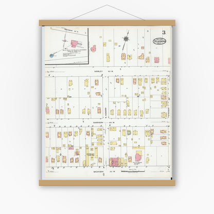 Old map wall art mockup — magnetic wood frame on white wall — Sanborn Fire Insurance Map from Dearborn, Wayne County, Michigan (1919), Sheet #0003