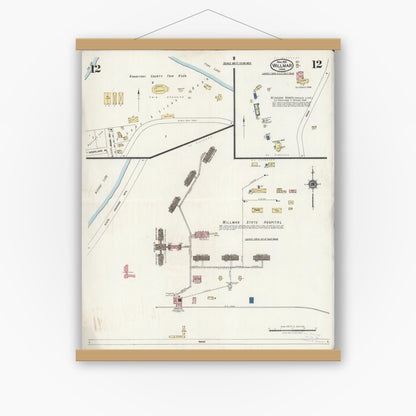 Old map wall art mockup — magnetic wood frame on white wall — Sanborn Fire Insurance Map from Willmar, Kandiyohi County, Minnesota (1925), Sheet #0012