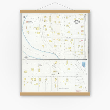 Old map wall art mockup — magnetic wood frame on white wall — Sanborn Fire Insurance Map from Delano, Wright County, Minnesota (1930), Sheet #0006
