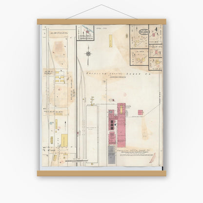 Old map wall art mockup — magnetic wood frame on white wall — Sanborn Fire Insurance Map from Belmond, Wright County, Iowa (1939), Sheet #0004