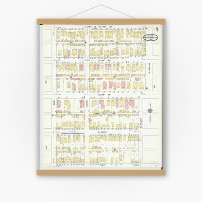 Old map wall art mockup — magnetic wood frame on white wall — Sanborn Fire Insurance Map from Portsmouth, Scioto County, Ohio (1911), Sheet #0007