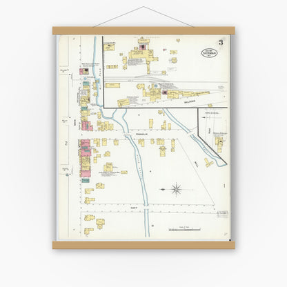 Old map wall art mockup — magnetic wood frame on white wall — Sanborn Fire Insurance Map from Sherman, Chautauqua County, New York (1907), Sheet #0003